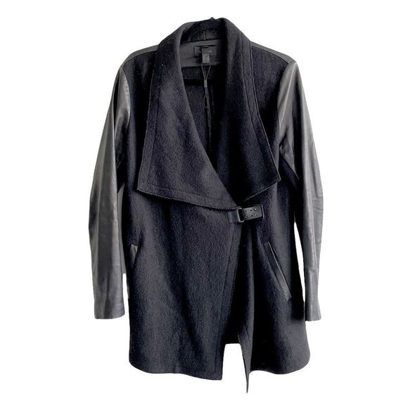 DANIER Wool Leather Waterfall Wrap Asymmetrical Jacket Coat S - Picture 2 of 8